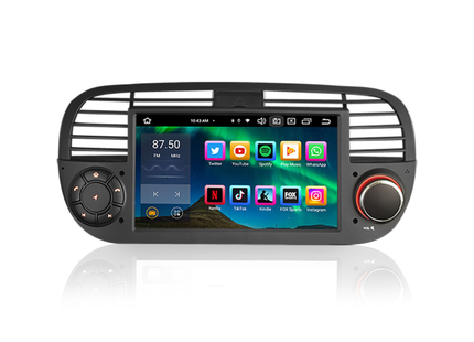 Fiat 500 CarPlay | 2007 t/m 2015 | Android 12 autoradio zwart