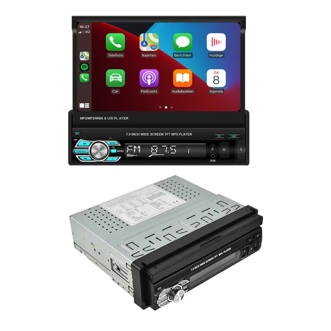 1-Din Autoradio | Carplay & Android Auto | uitklapbaar scherm