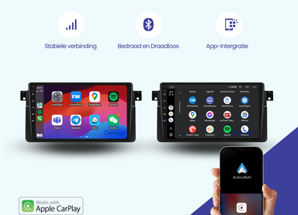 BMW 3-serie E46 CarPlay autoradio | 1999 t/m 2005 | Denago DNG-A23 | 9 inch | Android 13 | Draadloos CarPlay & Android Auto