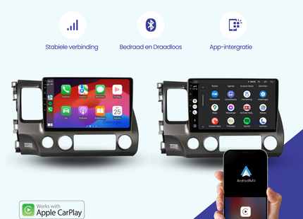 Honda Civic CarPlay autoradio | 2007 t/m 2011 | Denago DNG-A51 | 10 inch | Android 13 | Draadloos CarPlay & Android Auto