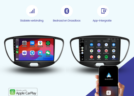 Hyundai i10 CarPlay autoradio | 2008 t/m 2013 | Denago DNG-A67 | 9 inch | Android 13 | Draadloos CarPlay & Android Auto