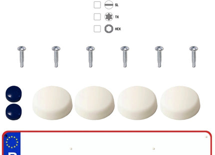 Kentekenplaat schroeven met dop | Wit & Blauw | 6 stuks