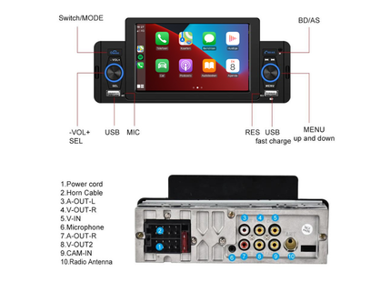 1-Din CarPlay & Android Auto | 5 INCH | Bluetooth & USB