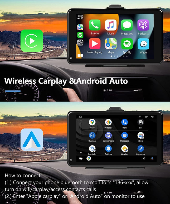 Denago 7-inch Draagbare CarPlay en Android Auto Multimedia Scherm