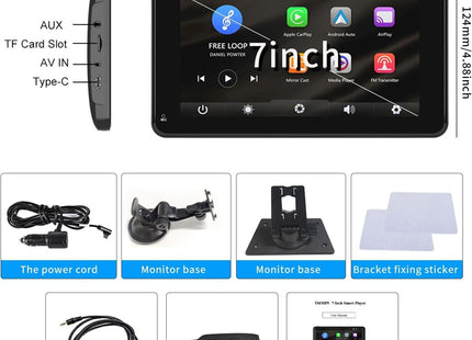 Denago 7-inch Draagbare CarPlay en Android Auto Multimedia Scherm