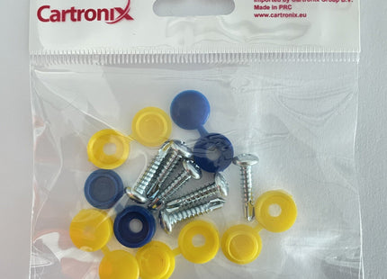 Kentekenplaat schroeven met dop | Geel & Blauw | 6 stuks