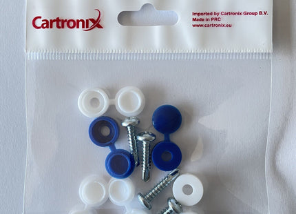 Kentekenplaat schroeven met dop | Wit & Blauw | 6 stuks