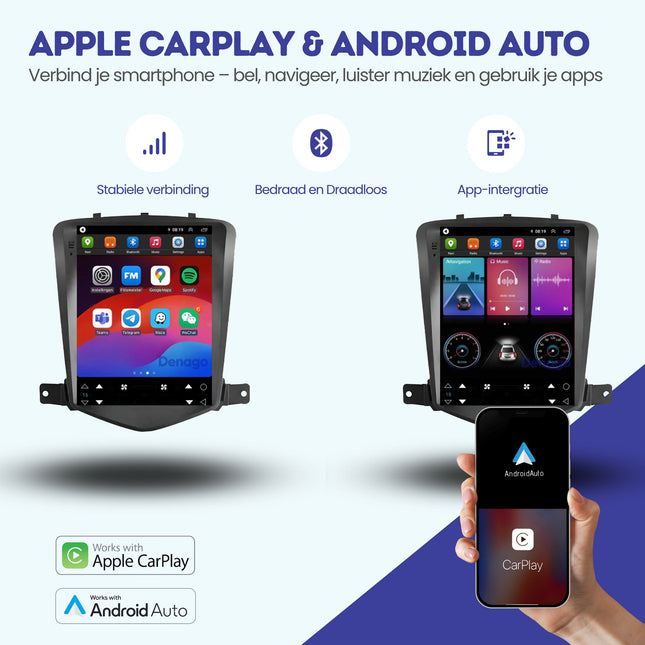 Chevrolet Cruze CarPlay autorradio | 2009–2015 | Denago DNG-A534 | 9.7 pulgadas estilo Tesla | Android 16 | CarPlay inalámbrico y Android Auto