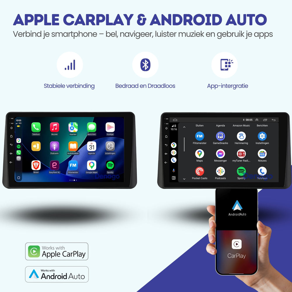 Dacia Duster CarPlay autoradio | 2024–2026 | Denago DNG-A523 | 9 inch | Android 16 | Draadloos CarPlay & Android Auto | Ook voor uitvoering zonder scherm