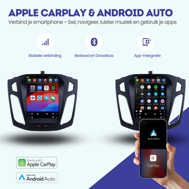 Ford Focus CarPlay autorradio | 2011–2017 | Denago DNG-A532 | 9.7 pulgadas Tesla Style | Android 16 | CarPlay inalámbrico y Android Auto