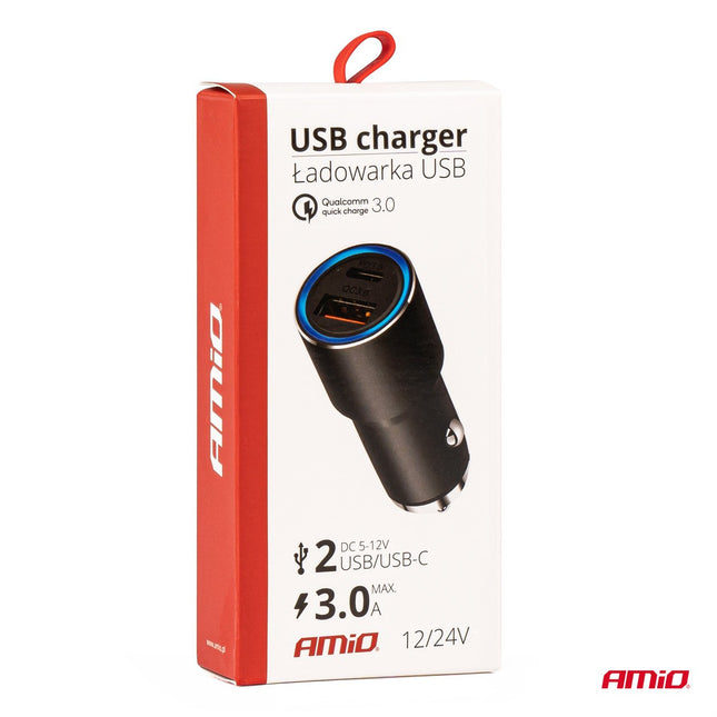 Autolader | Snellader | USB- en USB-C | 3A