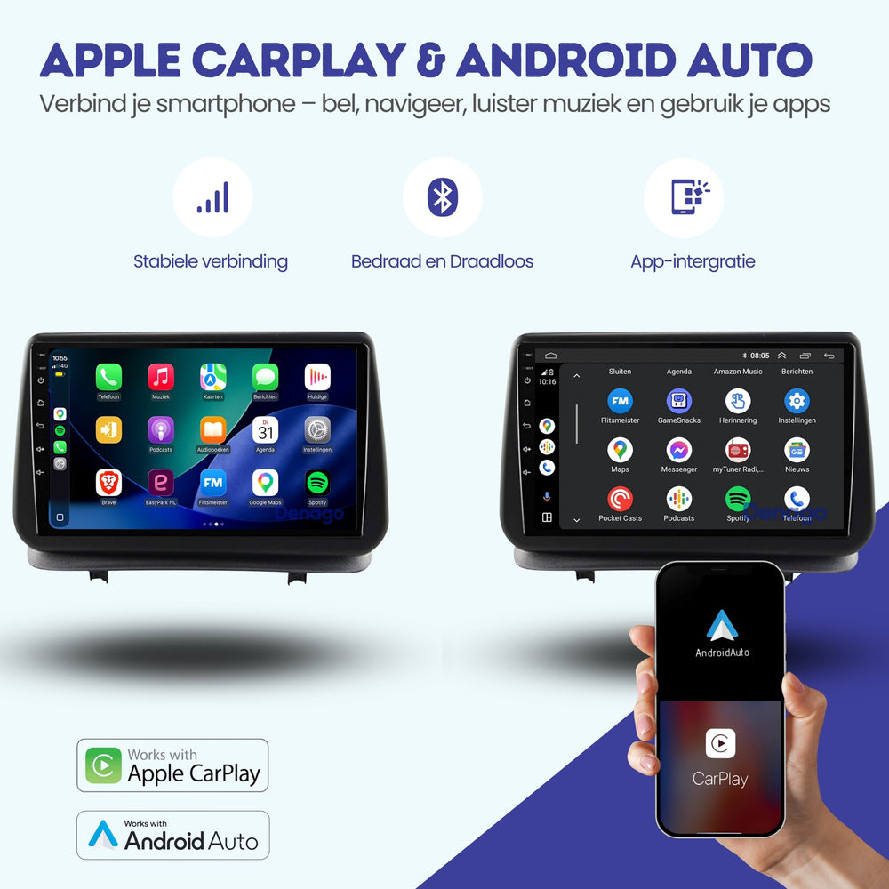 Renault Clio 3 CarPlay bilradio | 2005–2012 | Denago DNG-A514 | 9 tum | Android 16 | Trådlös CarPlay & Android Auto