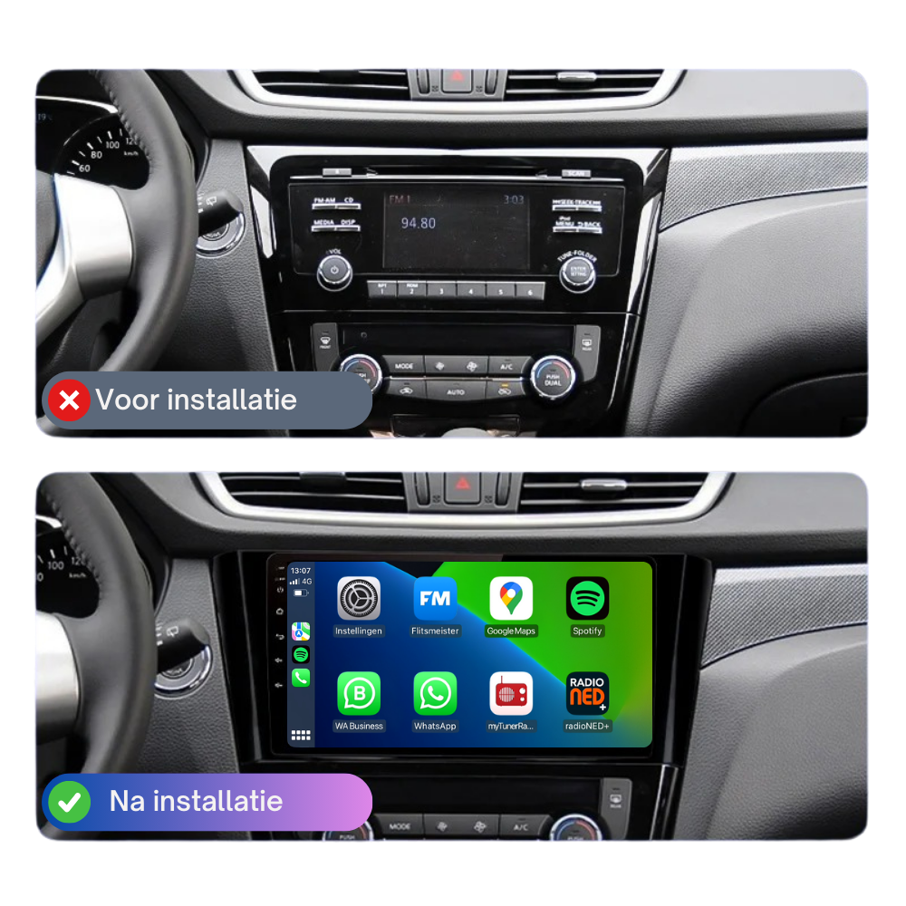 Nissan Qashqai | X-Trail | Androide 13 | Radio de coche | 2014 a 2021 | Carplay y Android Auto