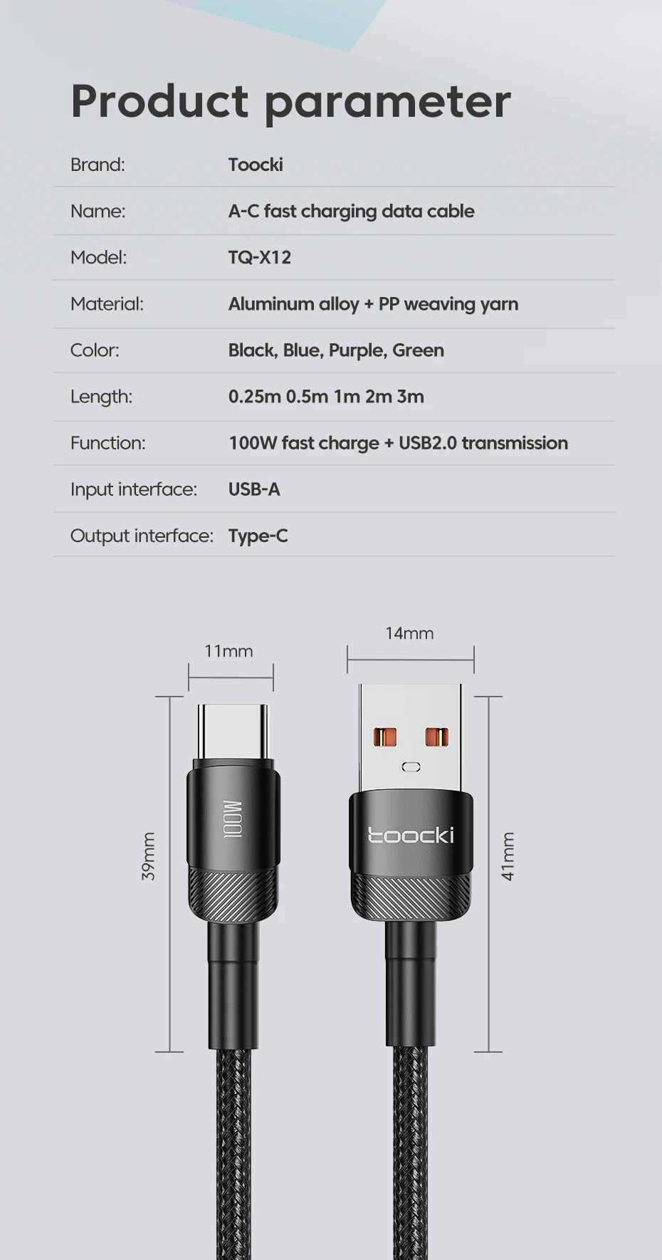 USB-A naar USB-C Kabel 2 Meter | Geschikt voor CarPlay & Android Auto | Paars