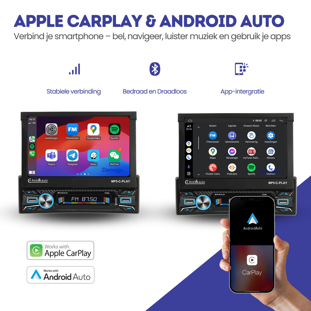 1Din Car Radio | Apple Carplay | Android Auto | USB, Aux, Bluetooth | MP5