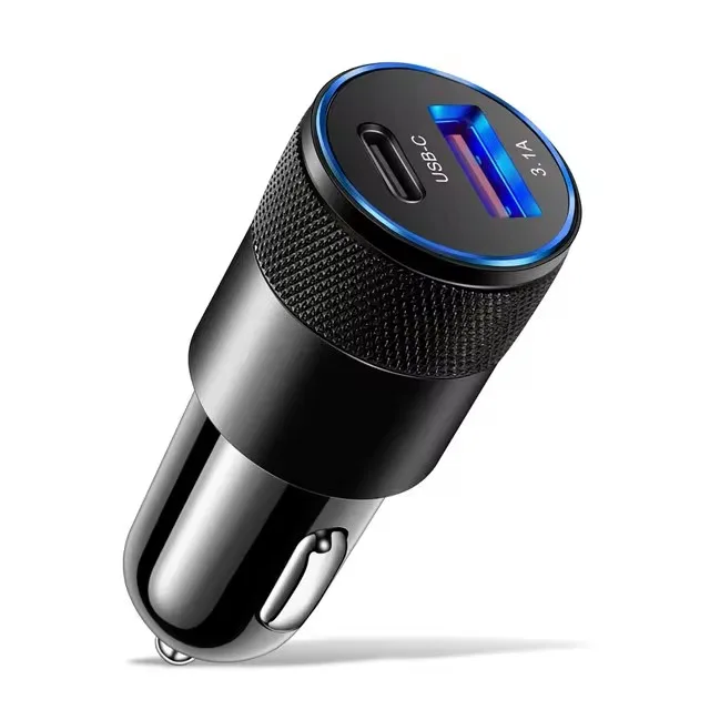 Cargador de coche compacto de 20 W | Cargador rápido | Entrega de energía USB-C y carga rápida USB 3.0