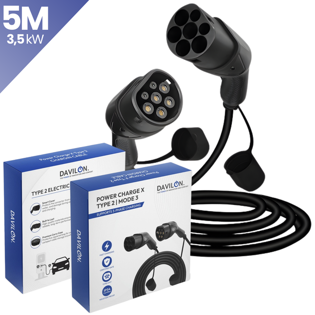 Davilon PowerCharge X – Type 2 naar Type 2 EV-laadkabel – 22 kW – 5 meter