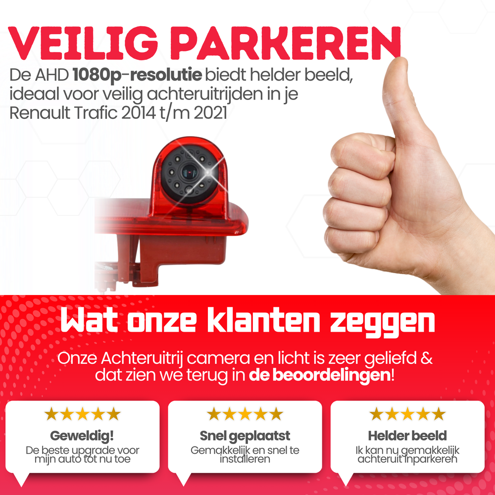 Renault Trafic Derde Remlicht Achteruitrijcamera | 2014 t/m 2021 | Nachtzicht | HD Beeld