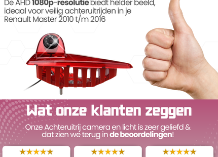 Renault Master Derde Remlicht Achteruitrijcamera | 2010 t/m 2016 | Nachtzicht | HD Beeld