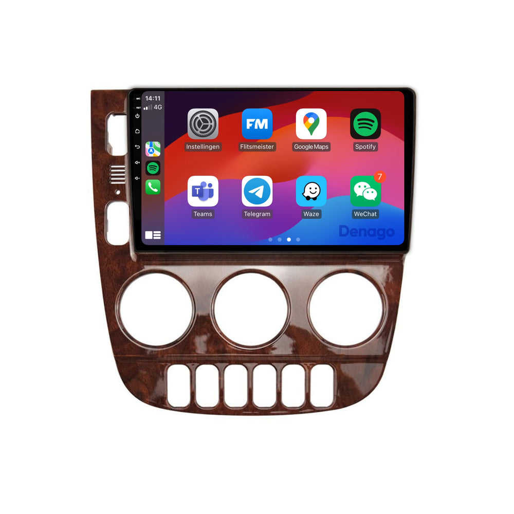 Radio para coche Mercedes ML CarPlay | 1999 a 2004 | Denago DNG-A104 | 9 pulgadas | Androide 13 | CarPlay inalámbrico y Android Auto | Marco color madera