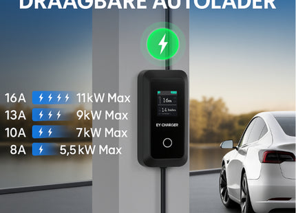 EV Laadkabel Type 2 – 3,5kW | 5M | Voor Thuis | CampingDraagbare EV Thuislader Type 2 | 3,5 kW | Waterdicht IP67 | 5m TPU-kabel | 1-fase | Laadstroom instelbaar (8A/10A/13A/16A) | Timerfunctie & Uitgestelde start | Met opbergtas | Reizen