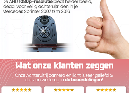 Mercedes Sprinter Derde Remlicht met Dubbele Lens Achteruitrijcamera | 2007 t/m 2016 | Nachtzicht | HD Beeld
