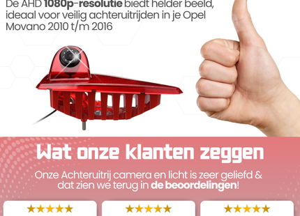Opel Movano Derde Remlicht Achteruitrijcamera | 2010 t/m 2016 | Nachtzicht | HD Beeld