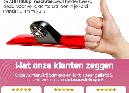 Ford Transit Derde Remlicht Achteruitrijcamera | 2014 t/m 2015 | Nachtzicht | HD Beeld