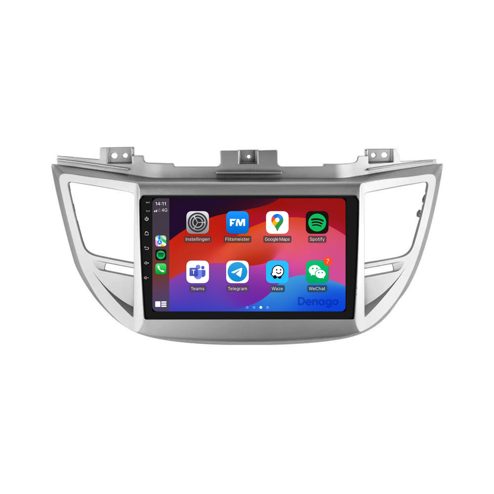 Radio para coche Hyundai Tucson CarPlay | 2009 a 2017 | Denago DNG-A115 | 9 pulgadas | Androide 13 | CarPlay inalámbrico y Android Auto | Marco plateado