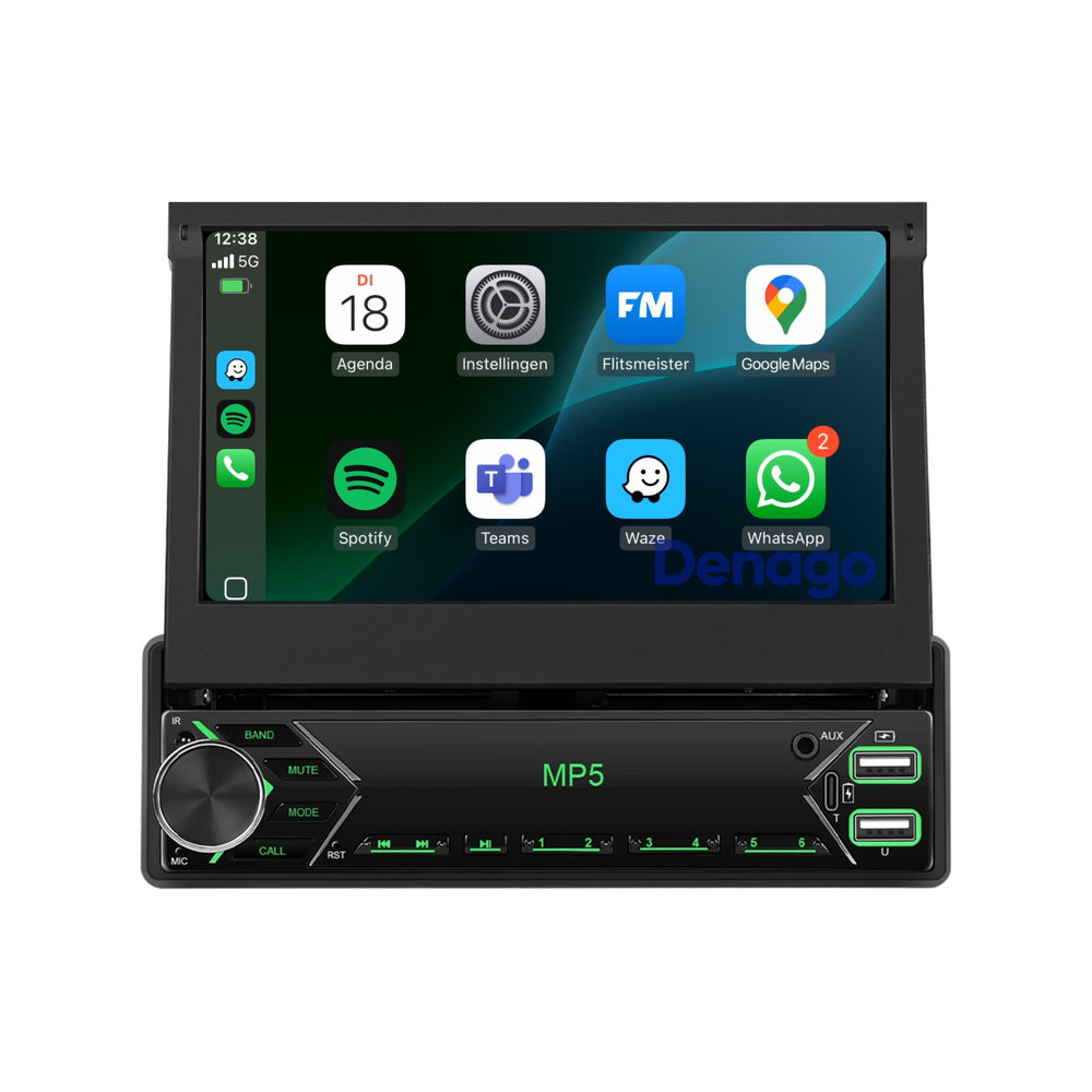 Universeel 1 DIN | Klapscherm 7 inch | Draadloos CarPlay & Android Auto | Autoradio