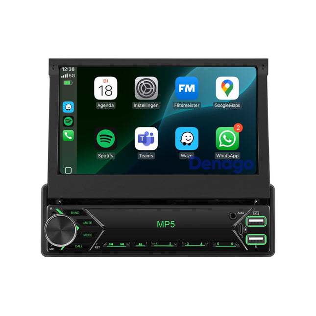 Universeel 1 DIN | Klapscherm 7 inch | Draadloos CarPlay & Android Auto | Autoradio