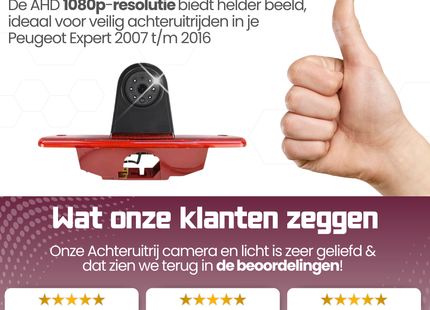 Peugeot Expert Derde Remlicht Achteruitrijcamera | 2007 t/m 2016 | Nachtzicht | HD Beeld