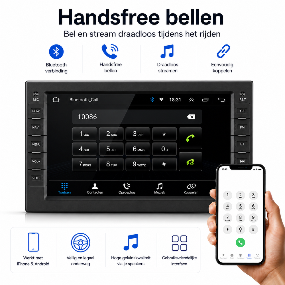Ford Galaxy CarPlay autoradio | 2000 t/m 2006 | 4+64GB | Denago DNG-2718-7 | 7 inch | Android 15 | Draadloos CarPlay & Android Auto