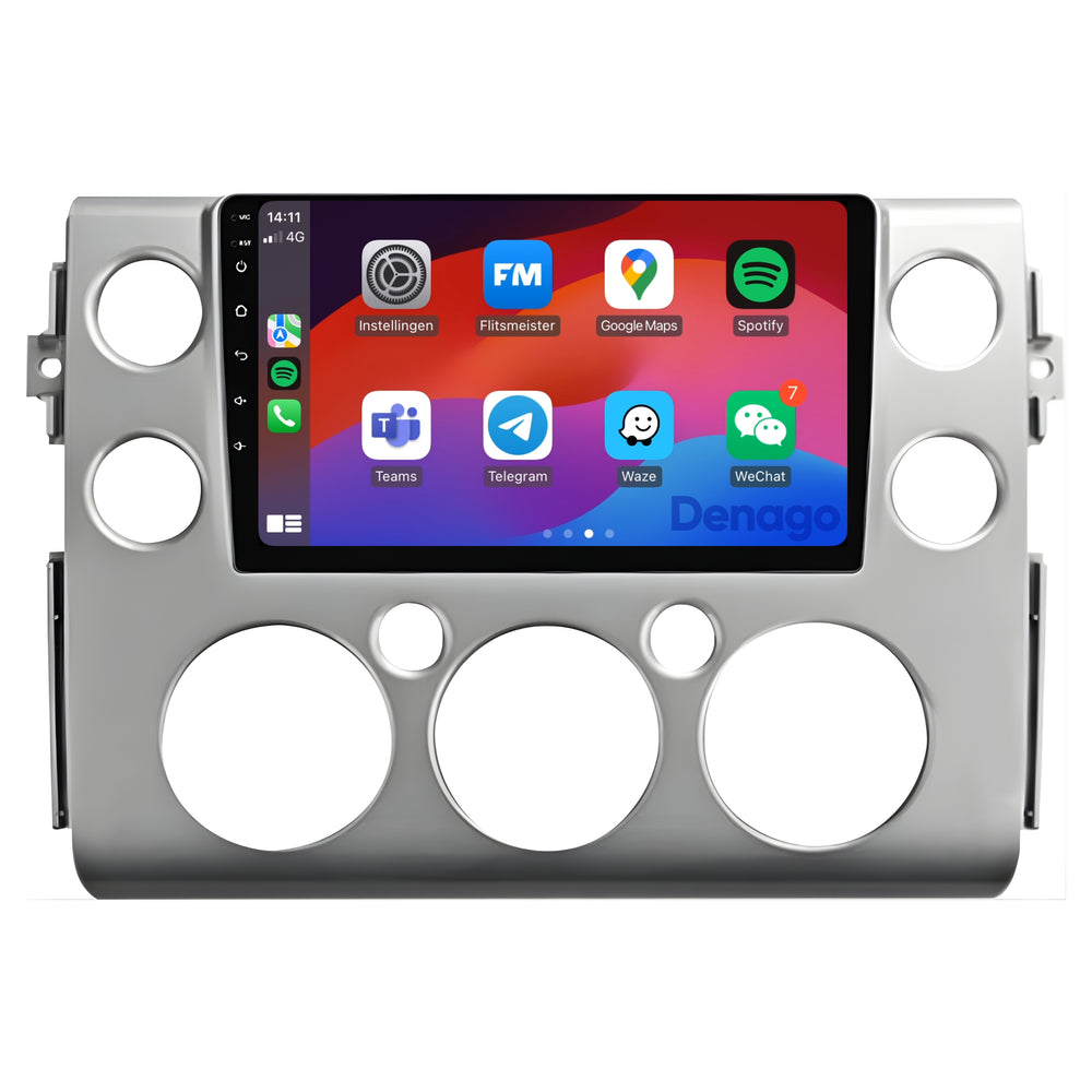 Toyota FJ Cruiser CarPlay car radio | 2006 to 2017 | Denago DNG-A313 | 9 inches | Android 13 | Wireless CarPlay & Android Auto | Silver frame