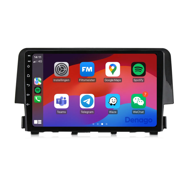 Honda Civic CarPlay autoradio | 2016 t/m 2021 | Denago DNG-A114 | 9 inch | Android 13 | Draadloos CarPlay & Android Auto
