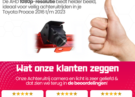 Toyota Proace Derde Remlicht Achteruitrijcamera | 2016 t/m 2023 | Nachtzicht | HD Beeld
