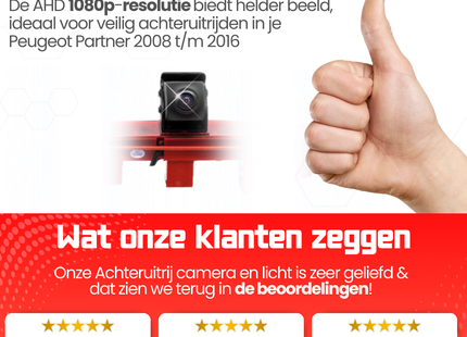Peugeot Partner Derde Remlicht Achteruitrijcamera | 2008 t/m 2016 | Nachtzicht | HD Beeld