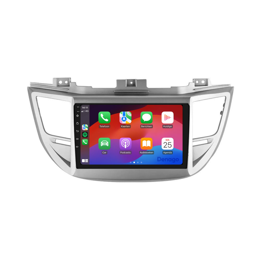 Radio para coche Hyundai Tucson CarPlay | 2009 a 2017 | Denago DNG-A115 | 9 pulgadas | Androide 13 | CarPlay inalámbrico y Android Auto | Marco plateado