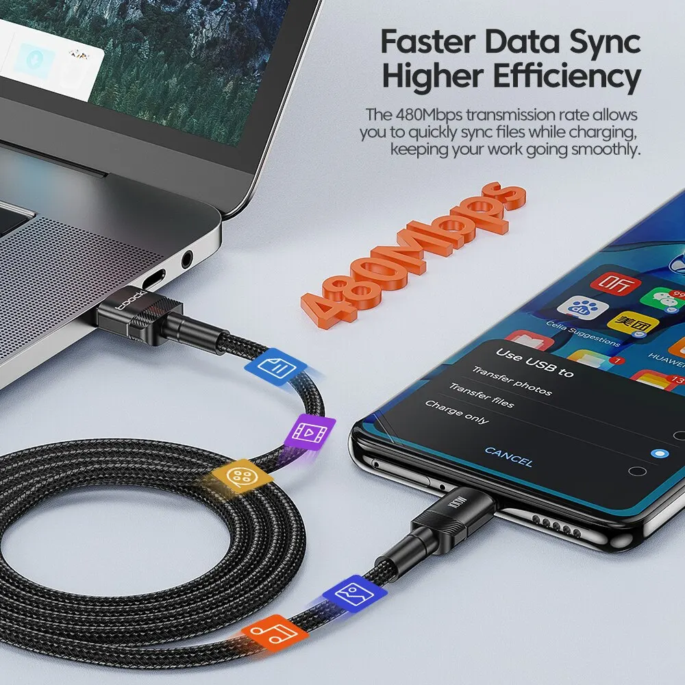 USB-A naar USB-C Kabel 2 Meter | Geschikt voor CarPlay & Android Auto | Paars