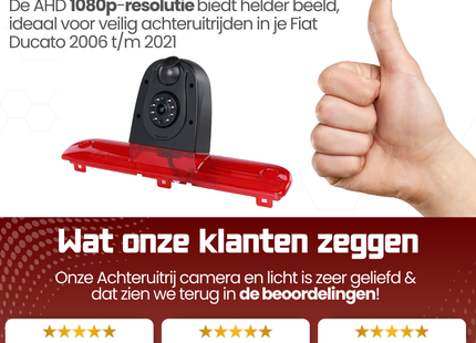 Fiat Ducato Derde Remlicht met Dubbele Lens en  Achteruitrijcamera | 2006 t/m 2021 | Nachtzicht | HD Beeld