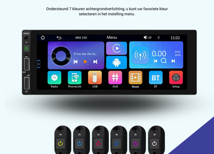 1-DIN | Autoradio | Touchscreen | Android 13 | CarPlay & Android Auto | Bluetooth | 2GB RAM | 64GB Opslag