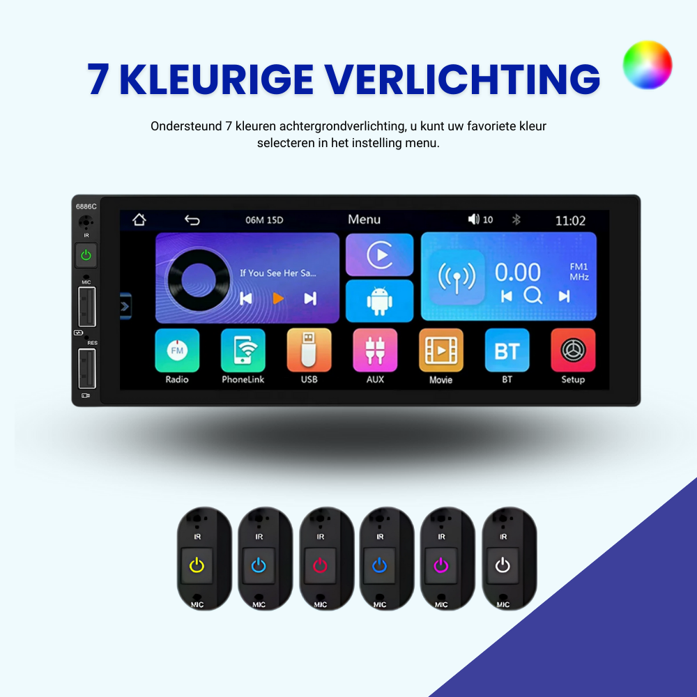 1-DIN | Autoradio | Touchscreen | Android 13 | CarPlay & Android Auto | Bluetooth | 2GB RAM | 64GB Opslag