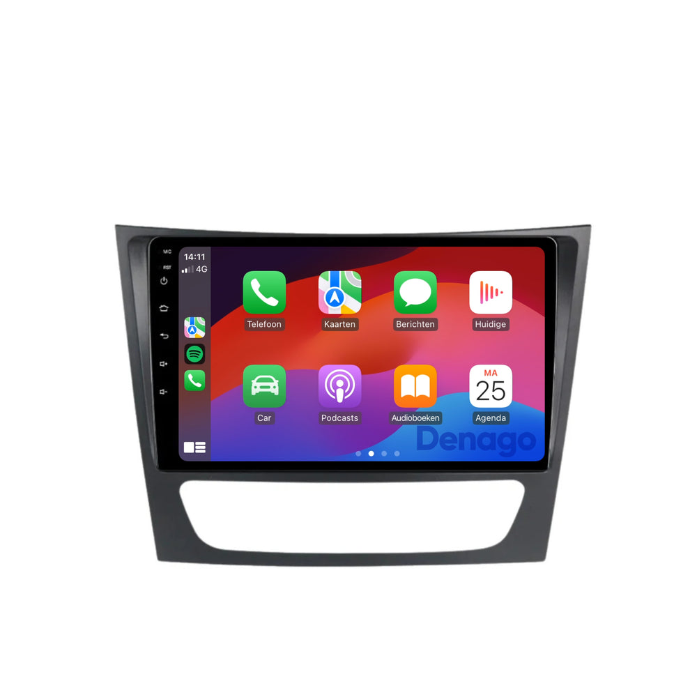 Radio de coche CarPlay adecuada para Mercedes Clase E W211, CLS W219 y Clase G W463 | 2002 a 2010 | Androide 13 | Apple CarPlay inalámbrico y Android Auto | 2GB + 32GB | Procesador de cuatro núcleos | Denago DNG-A188 | Modelo 2025 | Bluetooth y Wi-Fi