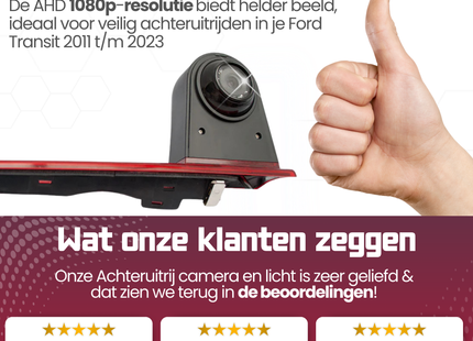 Ford Transit Derde Remlicht Achteruitrijcamera | 2011 t/m 2023 | Nachtzicht | HD Beeld