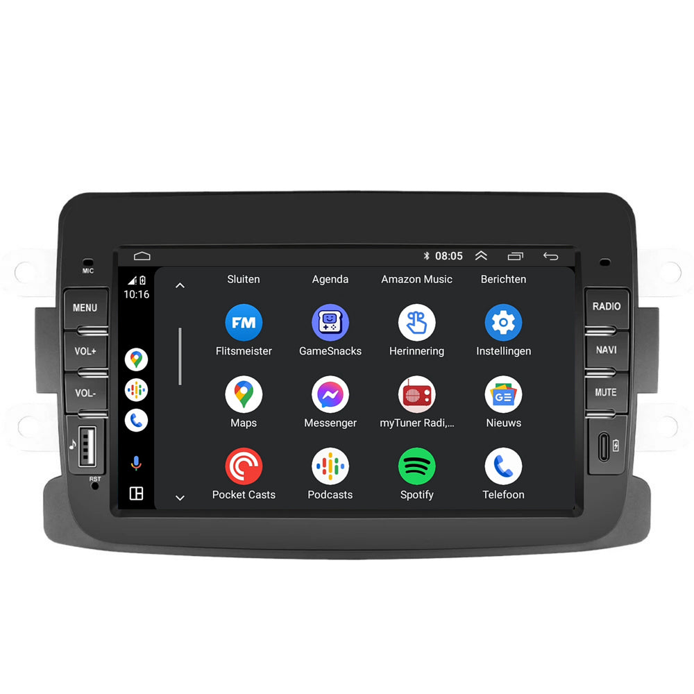 Radio para coche Dacia Android 13 | Compatible con Dacia Duster, Dokker, Logan, Lodgy y Sandero (2012-2020) | Con CarPlay y Android Auto | 2 GB de RAM + 64 GB de almacenamiento | Bluetooth | Wi-Fi | Pantalla táctil