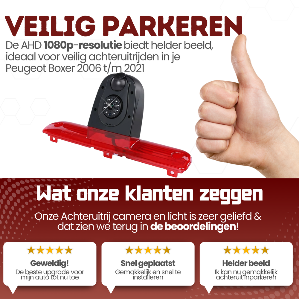 Peugeot Boxer Derde Remlicht met Dubbele Lens en  Achteruitrijcamera | 2006 t/m 2021 | Nachtzicht | HD Beeld
