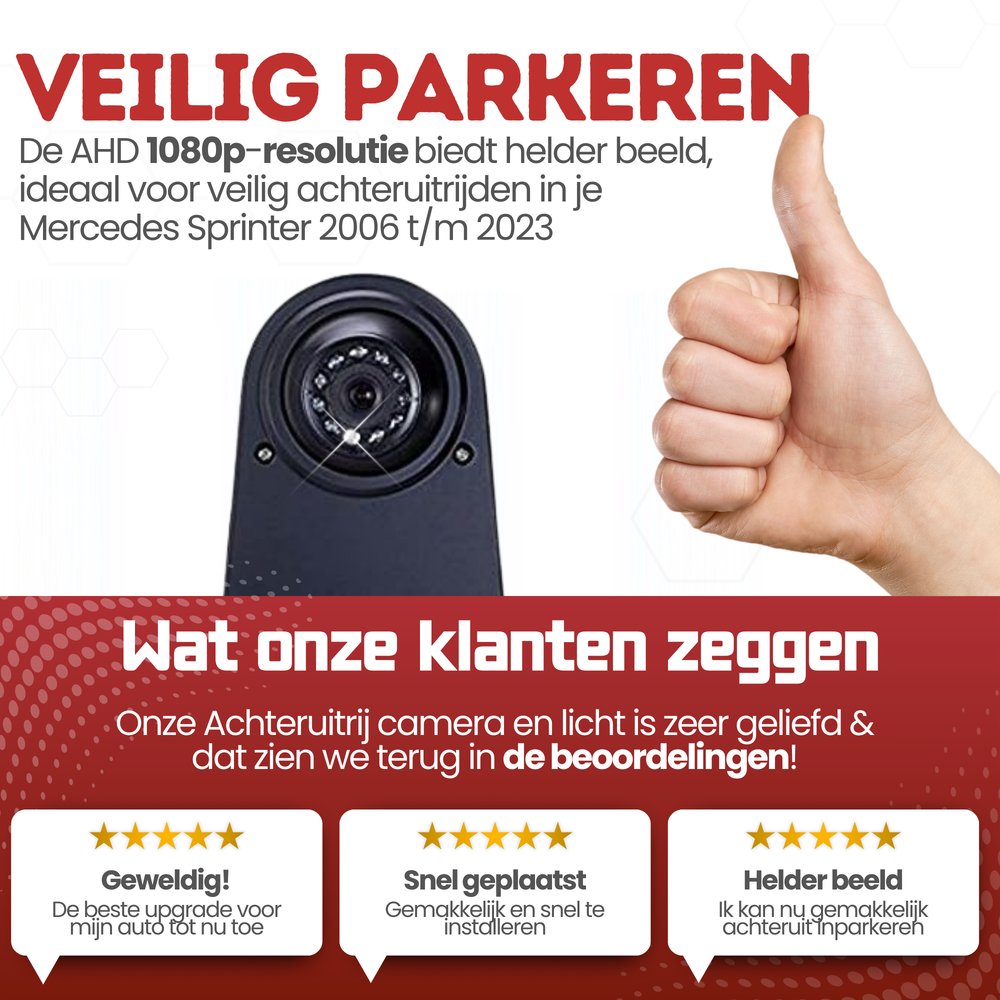 Mercedes Sprinter Achteruitrijcamera | 2006 t/m 2023 | Nachtzicht | HD Beeld
