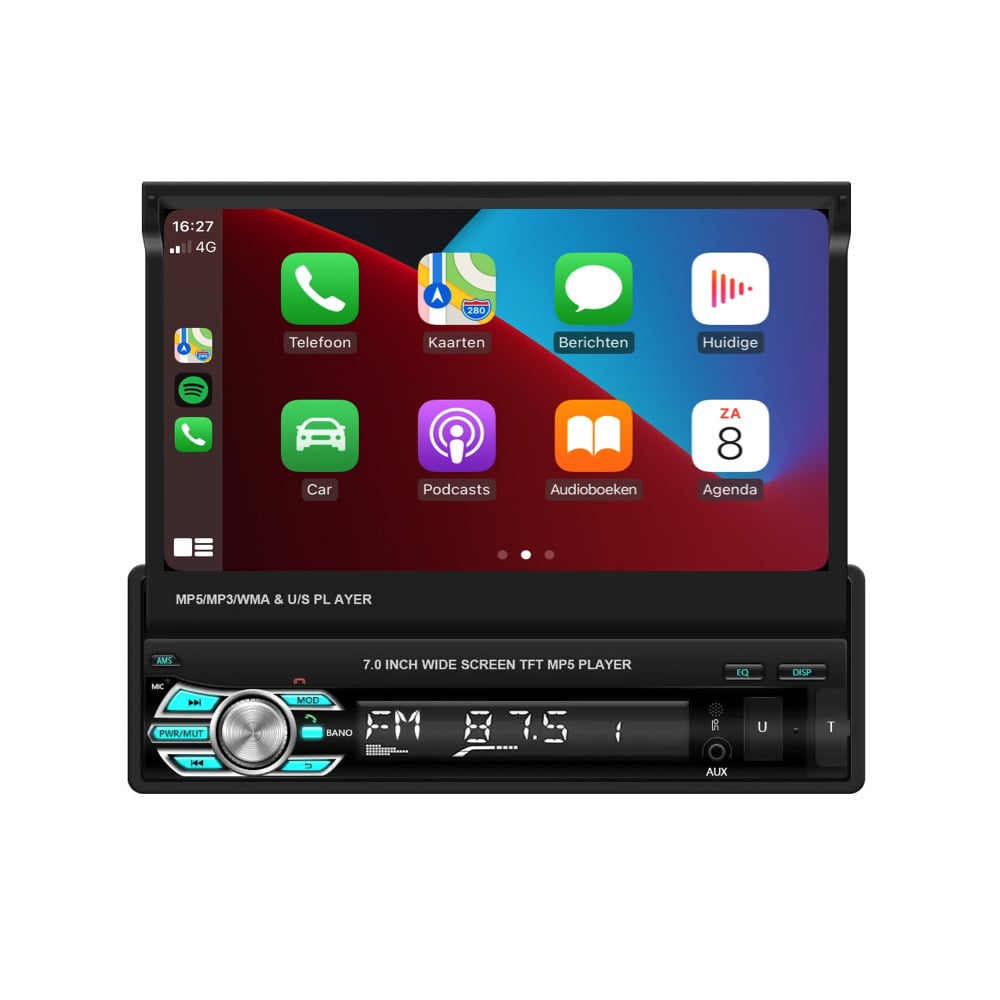 1-Din Autoradio | Carplay & Android Auto | uitklapbaar scherm