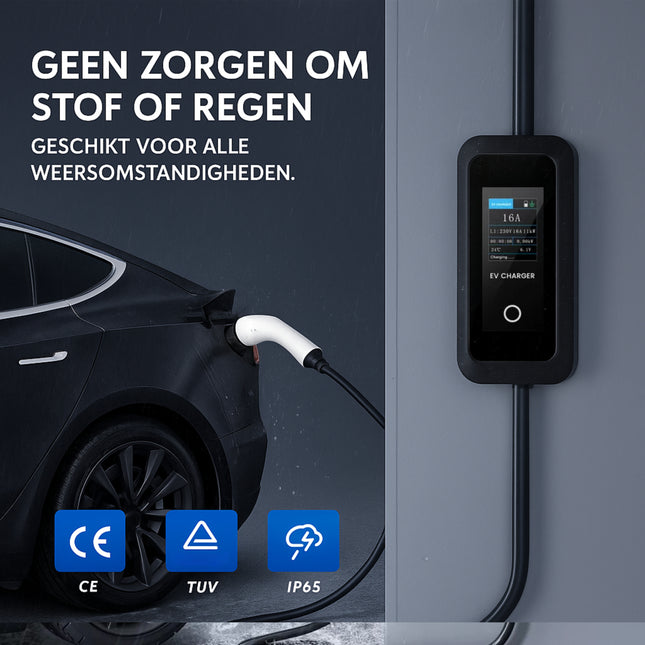 EV Laadkabel Type 2 – 3,5kW | 5M | Voor Thuis | CampingDraagbare EV Thuislader Type 2 | 3,5 kW | Waterdicht IP67 | 5m TPU-kabel | 1-fase | Laadstroom instelbaar (8A/10A/13A/16A) | Timerfunctie & Uitgestelde start | Met opbergtas | Reizen
