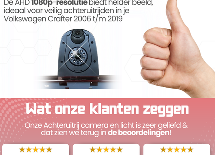 Volkswagen Crafter Derde Remlicht met Dubbele Lens Achteruitrijcamera | 2007 t/m 2016 | Nachtzicht | HD Beeld